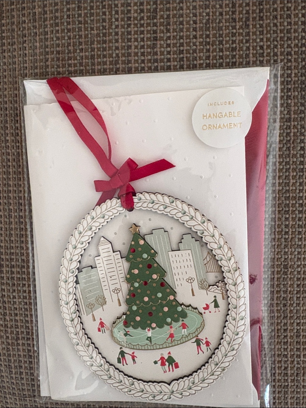 Hallmark Green Tree City Ornament with Red Ribbon